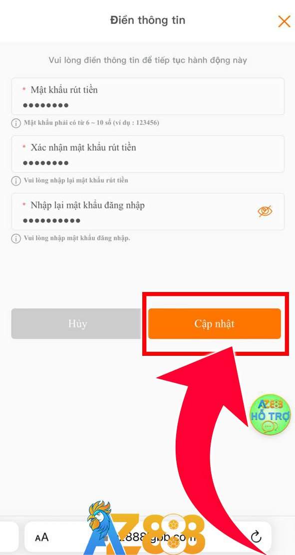 Cài đặt mật khẩu rút tiền