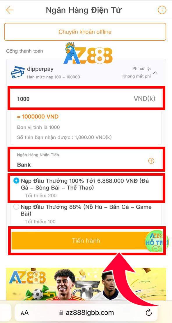 Điền thông tin và chọn tiến hành